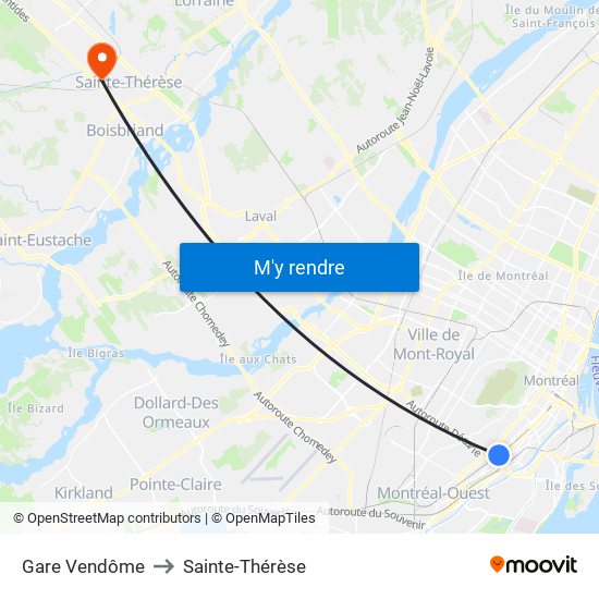 Gare Vendôme to Sainte-Thérèse map