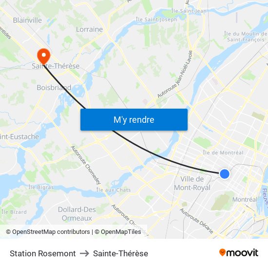 Station Rosemont to Sainte-Thérèse map