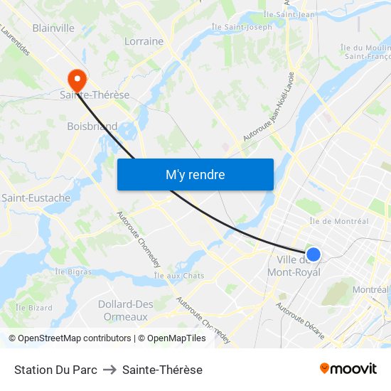 Station  Du Parc to Sainte-Thérèse map