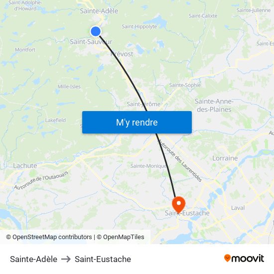 Sainte-Adèle to Saint-Eustache map