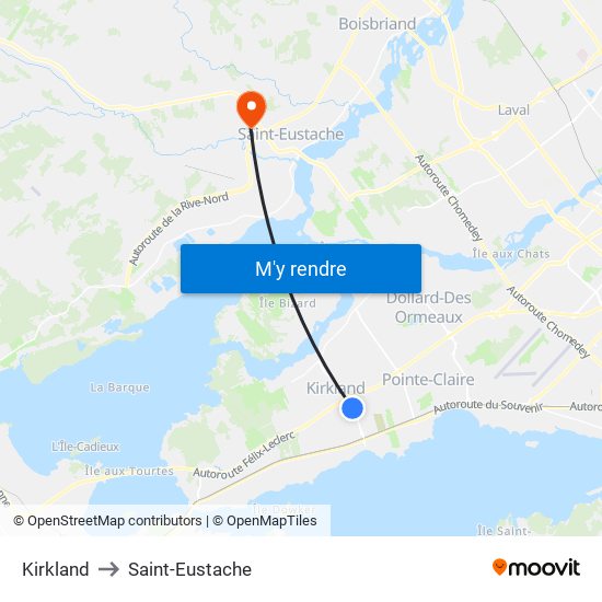 Kirkland to Saint-Eustache map