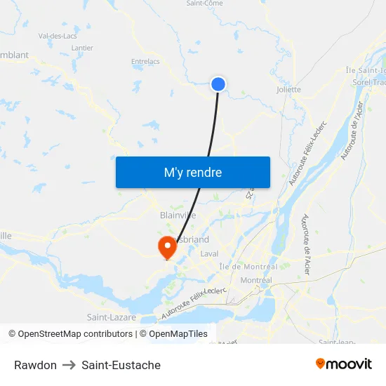 Rawdon to Saint-Eustache map