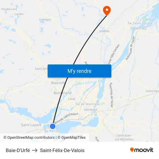 Baie-D'Urfé to Saint-Félix-De-Valois map