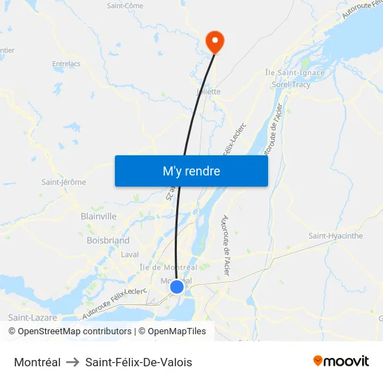 Montréal to Saint-Félix-De-Valois map