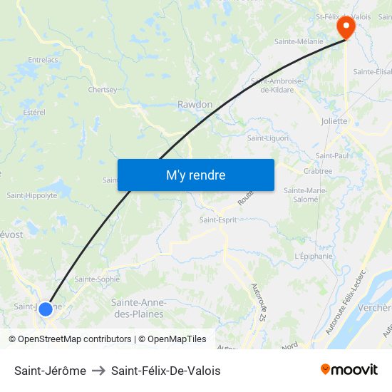 Saint-Jérôme to Saint-Félix-De-Valois map