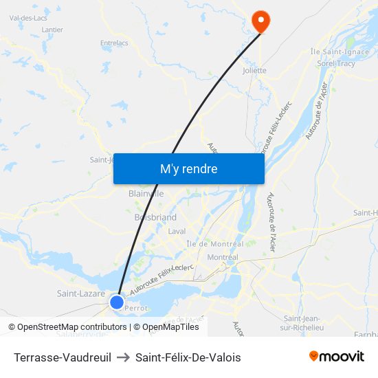 Terrasse-Vaudreuil to Saint-Félix-De-Valois map