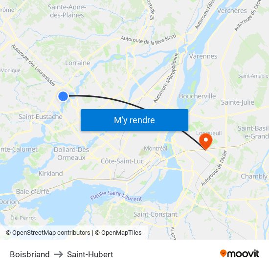 Boisbriand to Saint-Hubert map