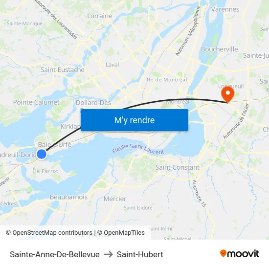 Sainte-Anne-De-Bellevue to Saint-Hubert map