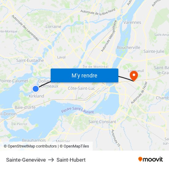 Sainte-Geneviève to Saint-Hubert map