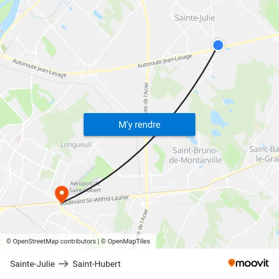 Sainte-Julie to Saint-Hubert map