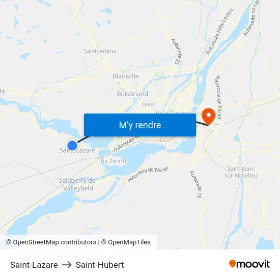 Saint-Lazare to Saint-Hubert map