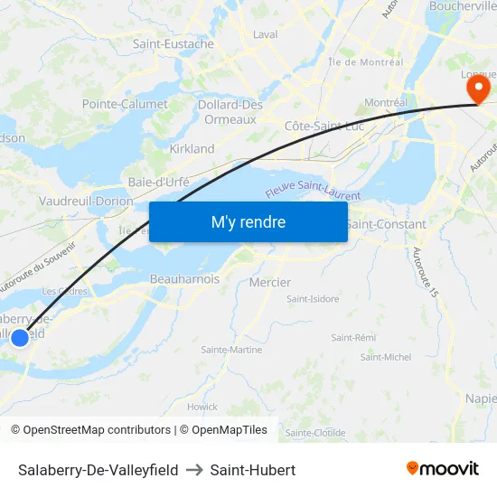 Salaberry-De-Valleyfield to Saint-Hubert map