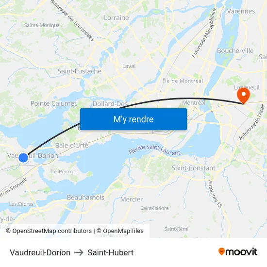 Vaudreuil-Dorion to Saint-Hubert map