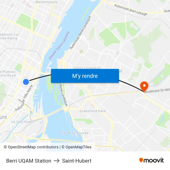 Berri UQAM Station to Saint-Hubert map