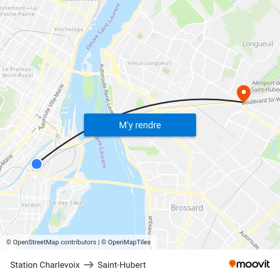 Station Charlevoix to Saint-Hubert map