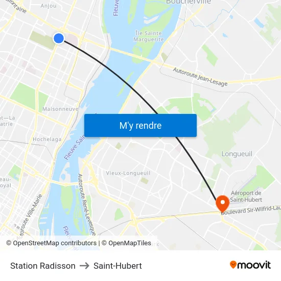 Station Radisson to Saint-Hubert map