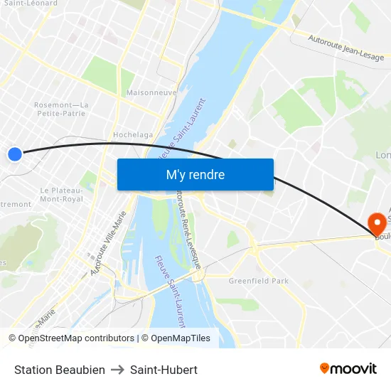 Station Beaubien to Saint-Hubert map