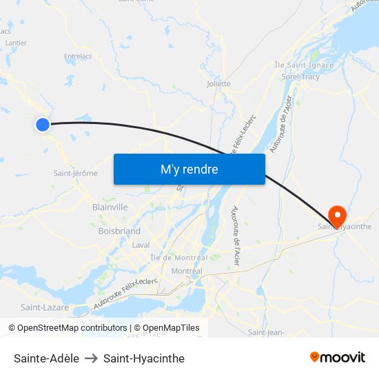 Sainte-Adèle to Saint-Hyacinthe map