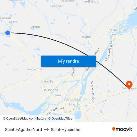 Sainte-Agathe-Nord to Saint-Hyacinthe map