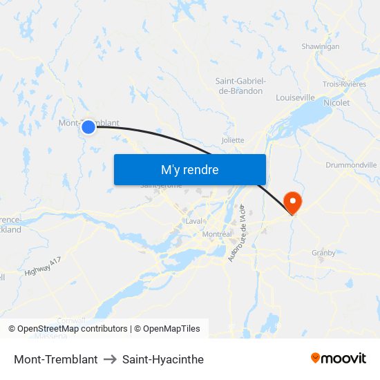 Mont-Tremblant to Saint-Hyacinthe map