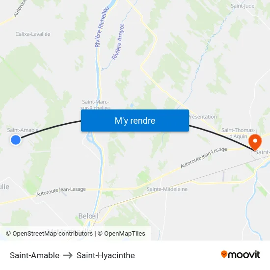 Saint-Amable to Saint-Hyacinthe map