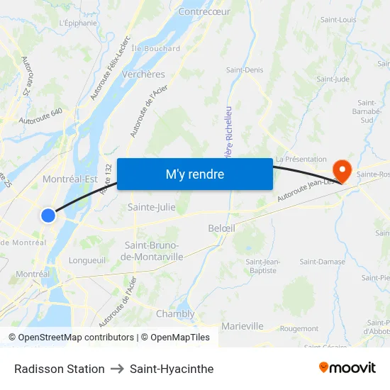 Radisson Station to Saint-Hyacinthe map