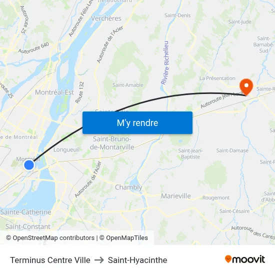 Terminus Centre Ville to Saint-Hyacinthe map