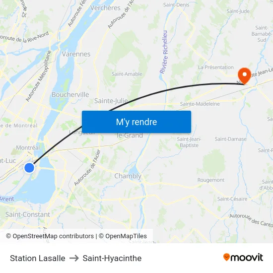 Station Lasalle to Saint-Hyacinthe map