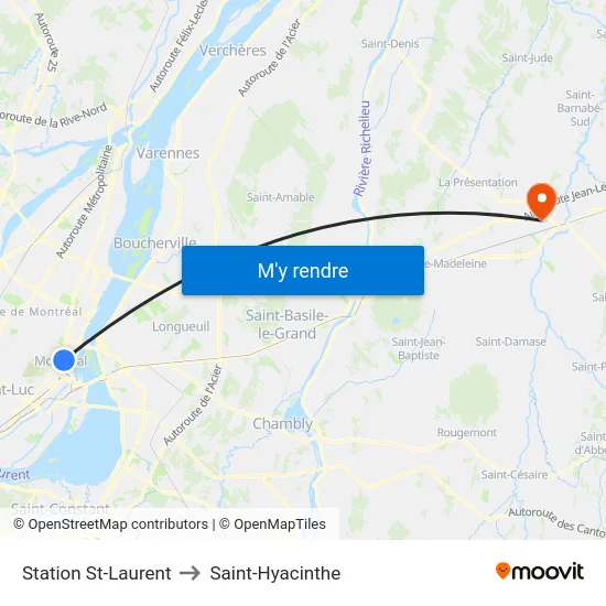 Station St-Laurent to Saint-Hyacinthe map