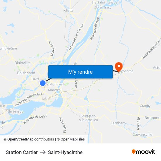 Station Cartier to Saint-Hyacinthe map