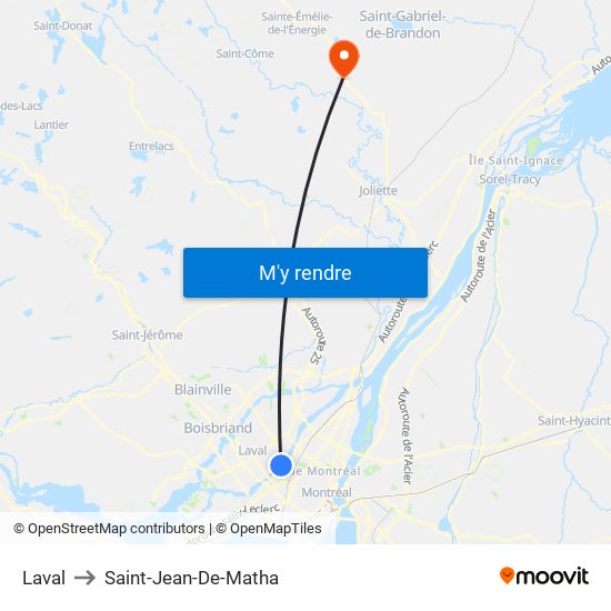 Laval to Saint-Jean-De-Matha map