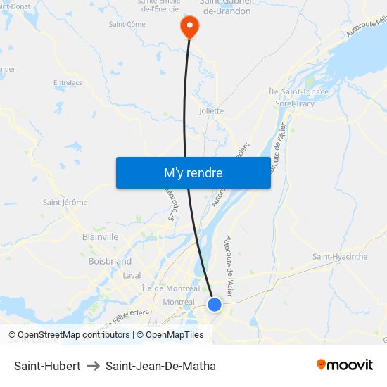 Saint-Hubert to Saint-Jean-De-Matha map