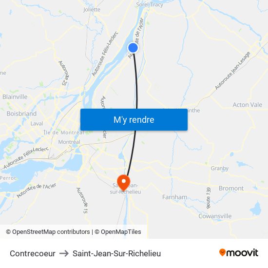 Contrecoeur to Saint-Jean-Sur-Richelieu map