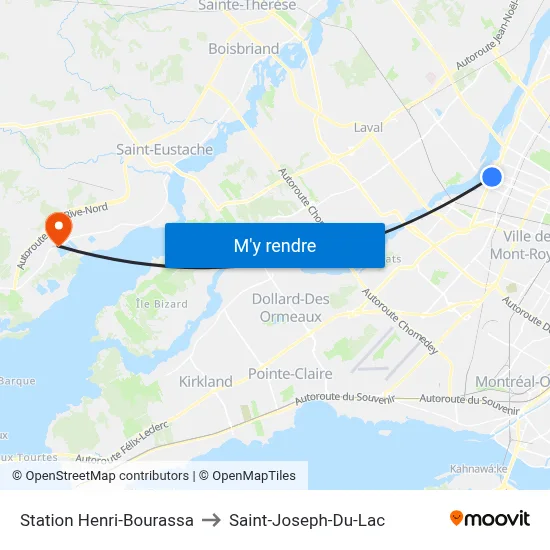 Station Henri-Bourassa to Saint-Joseph-Du-Lac map