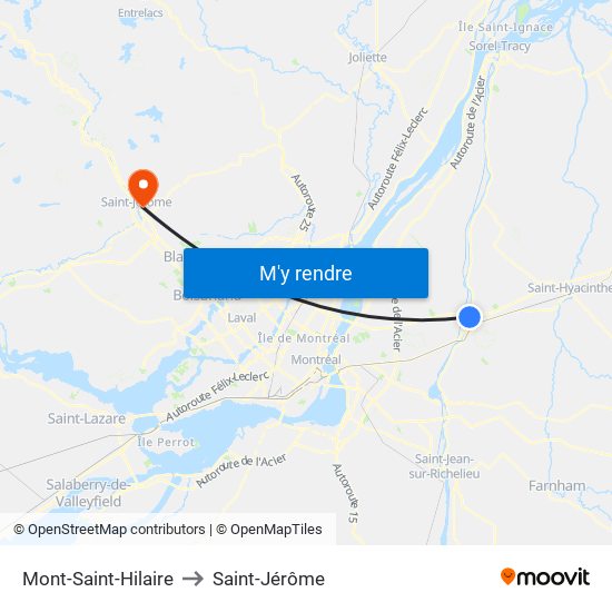 Mont-Saint-Hilaire to Saint-Jérôme map