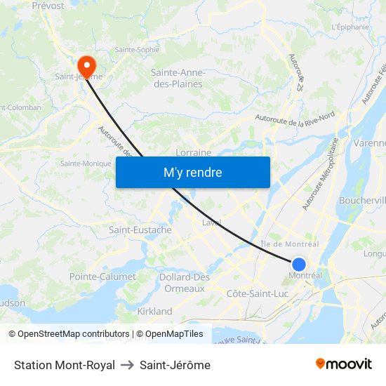 Station Mont-Royal to Saint-Jérôme map