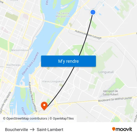 Boucherville to Saint-Lambert map