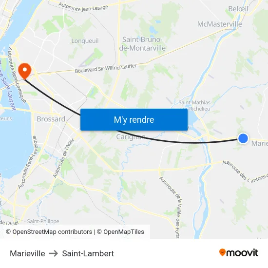 Marieville to Saint-Lambert map