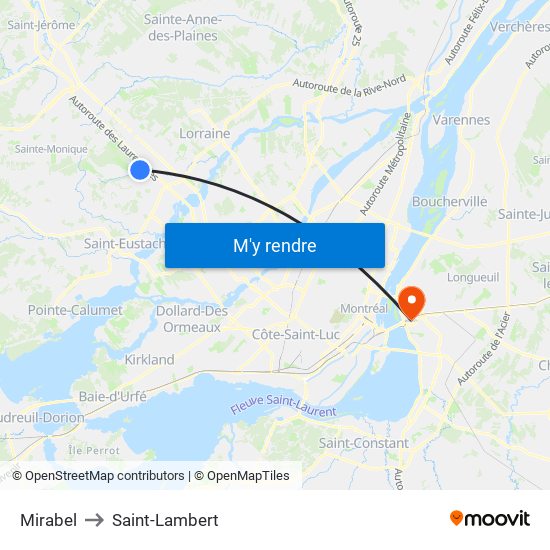 Mirabel to Saint-Lambert map