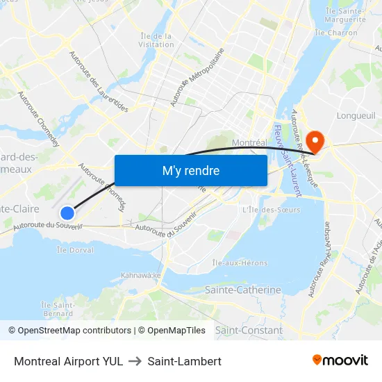 Montreal Airport YUL to Saint-Lambert map