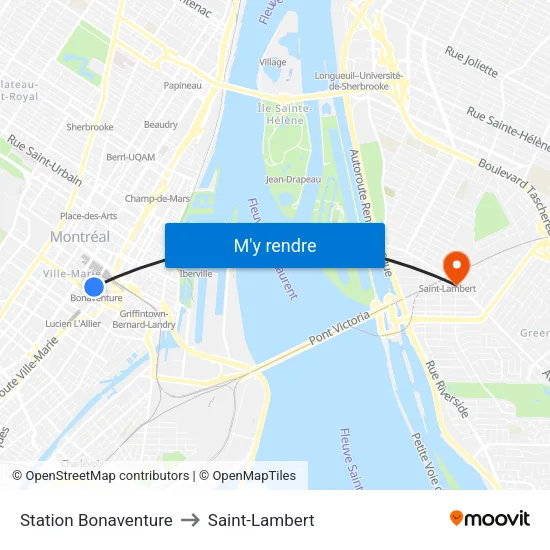 Station Bonaventure to Saint-Lambert map