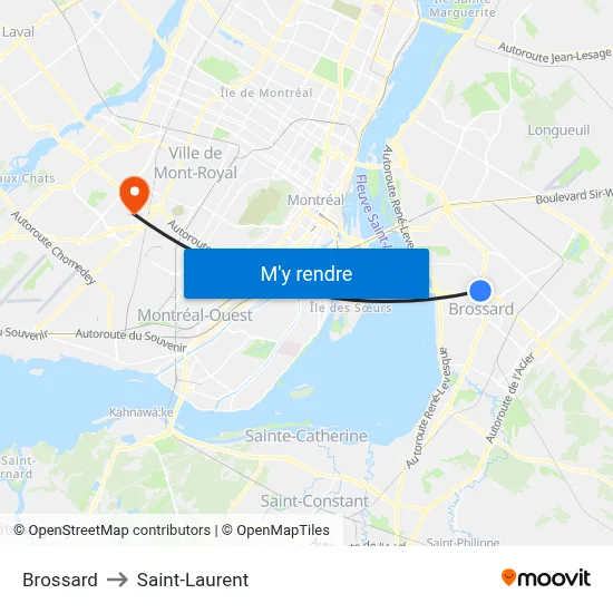 Brossard to Saint-Laurent map
