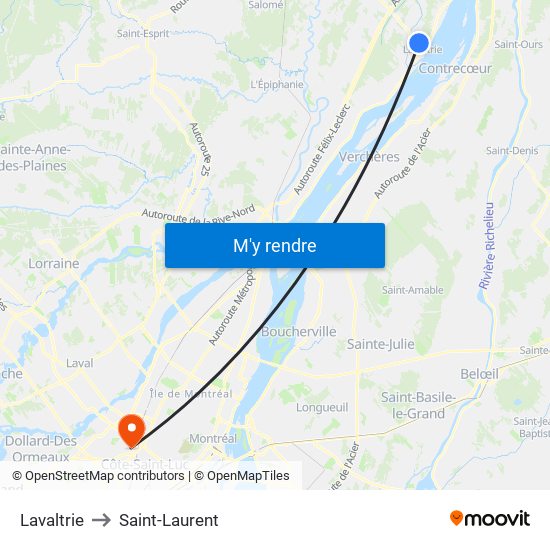 Lavaltrie to Saint-Laurent map