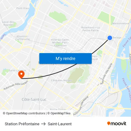 Station Préfontaine to Saint-Laurent map