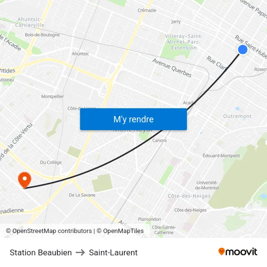 Station Beaubien to Saint-Laurent map