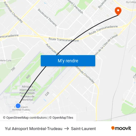 Yul Aéroport Montréal-Trudeau to Saint-Laurent map