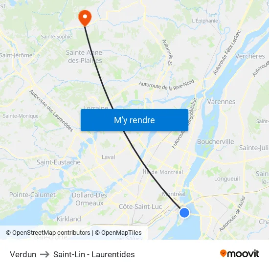 Verdun to Saint-Lin - Laurentides map