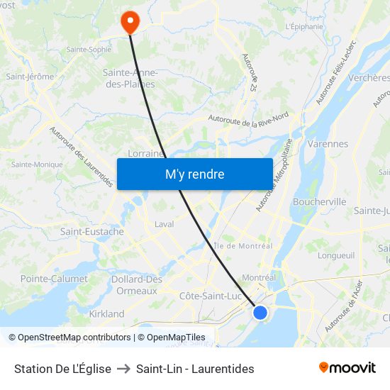 Station De L'Église to Saint-Lin - Laurentides map