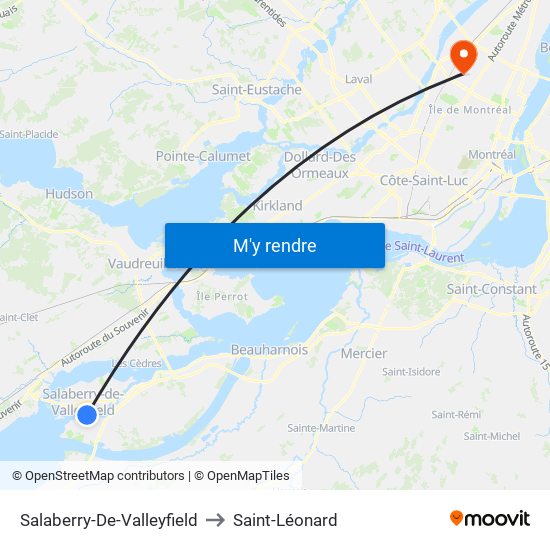 Salaberry-De-Valleyfield to Saint-Léonard map