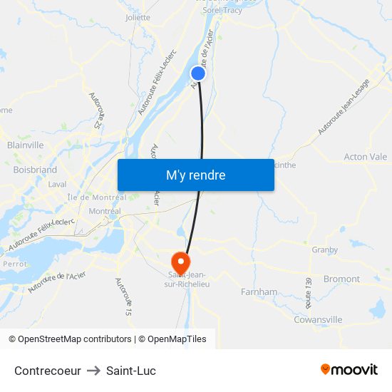 Contrecoeur to Saint-Luc map